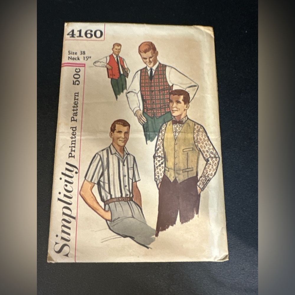 Vintage Simplicity 4160 Men's‎ Shirt & Vest Sewing Pattern Size 38 1960s